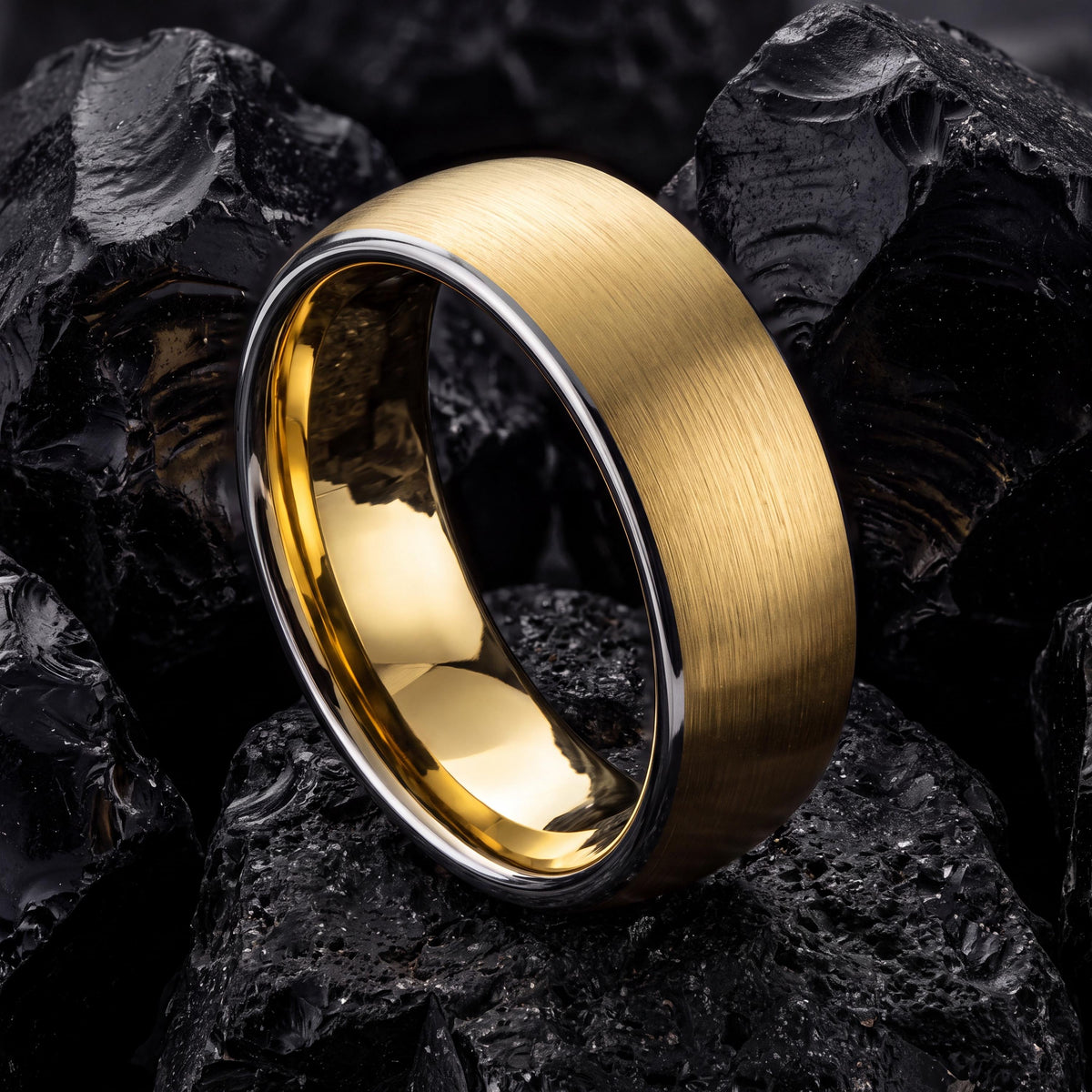 Matching Wedding Bands His and Hers,Minimalist Wedding,Statement Rings Dome Ring Gold Dome Ring,Mens Gray Tungsten Ring,Silver and Gold Ring