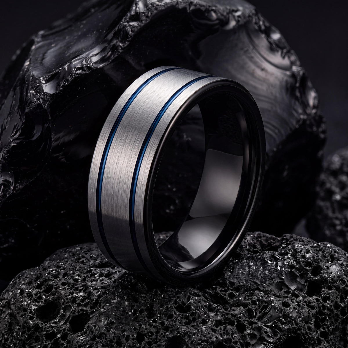 Mens Wedding Band Tungsten,Mens Wedding Bands,70Th Wedding Anniversary,Silver Couple Ring,Newly Wed Gifts Black,Dainty Blue Ring Stackable,8