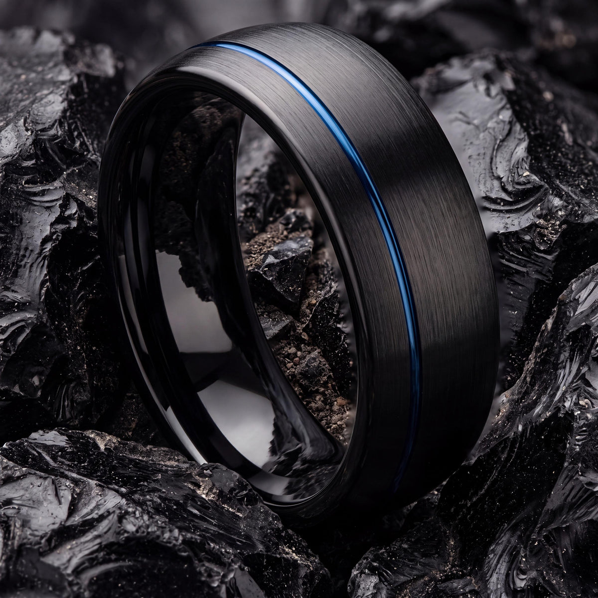 Tungsten Wedding Band,Mens Tungsten Wedding Band,Unique Wedding Bands,Womens Wedding Ring,Mens Wedding Band Black,Dainty Blue Ring Stackable