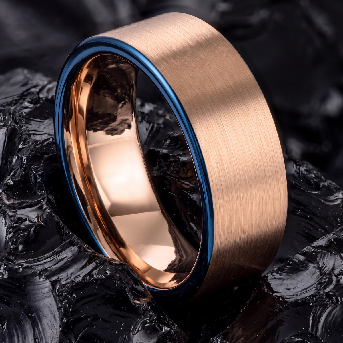 Tungsten Wedding Band,Mens Tungsten Wedding Band,Unique Wedding Bands,Mens 8Mm Two Tone Wedding Band,Rose Gold Engagement Ring,Royal Blue,10