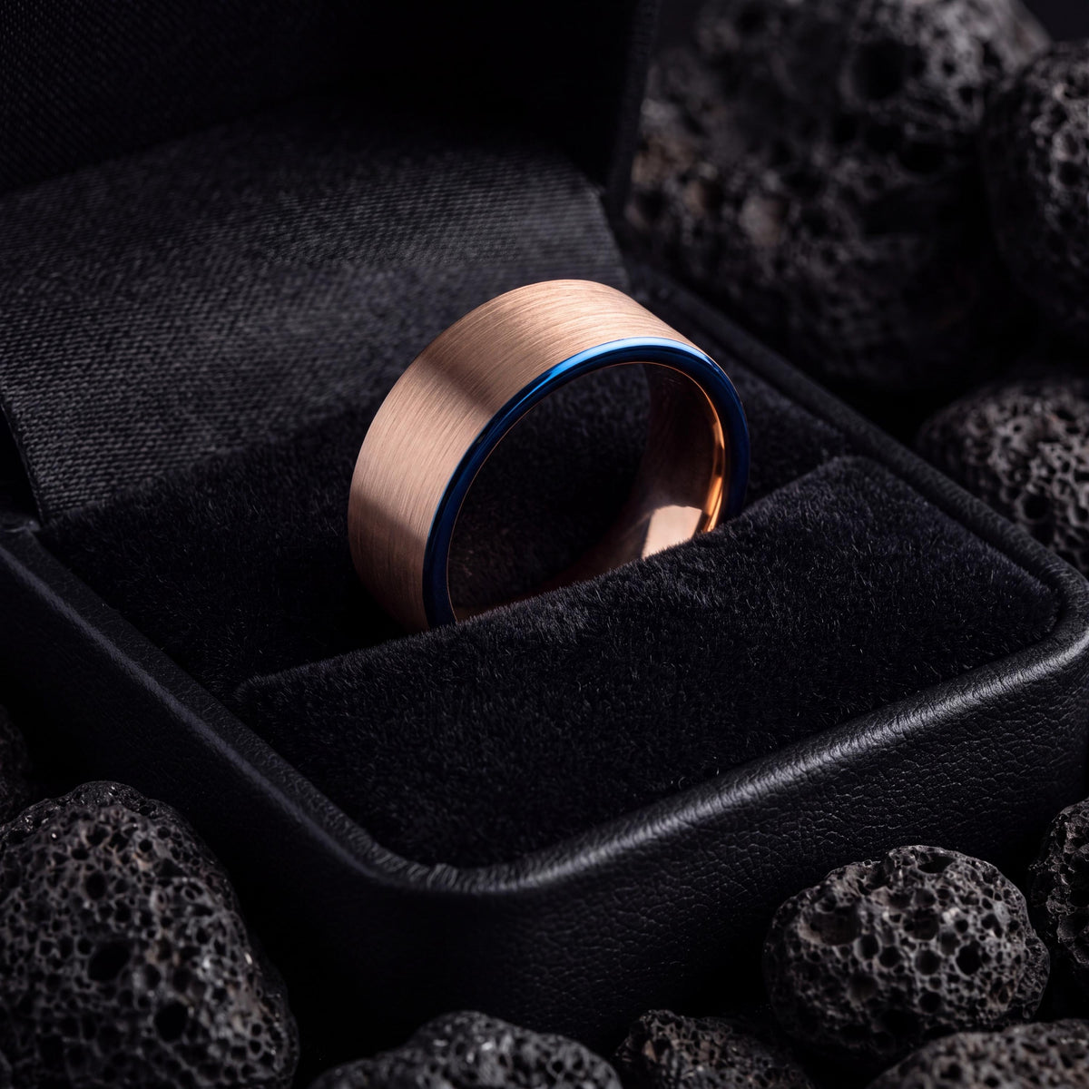 Tungsten Wedding Band,Mens Tungsten Wedding Band,Unique Wedding Bands,Mens 8Mm Two Tone Wedding Band,Rose Gold Engagement Ring,Royal Blue,10