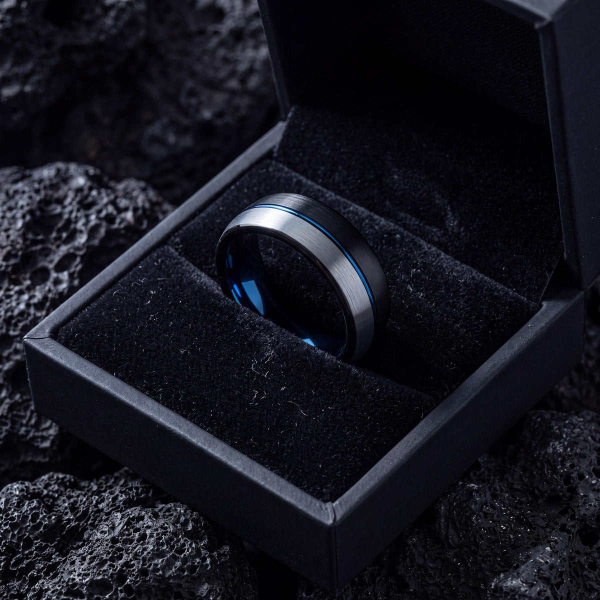 Wedding Band,Tungsten Wedding Band,Mens Wedding Bands,Bevel Wedding Band 6Mm,Silver Engagement Ring Sturdy,Mens Rings Black,Blue Wide Ring,1