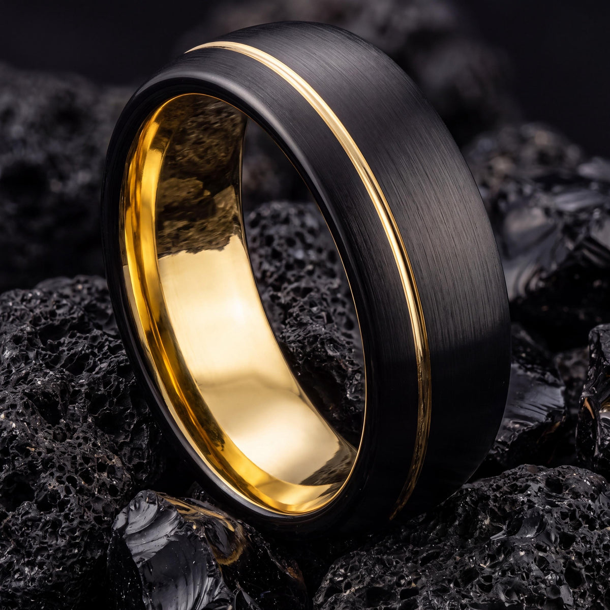 Black Gold mens wedding Band, Mens Black Tungsten Ring, Tungsten Carbide Ring, Anniversary Band, Unique Engagement Ring Gift for him,her