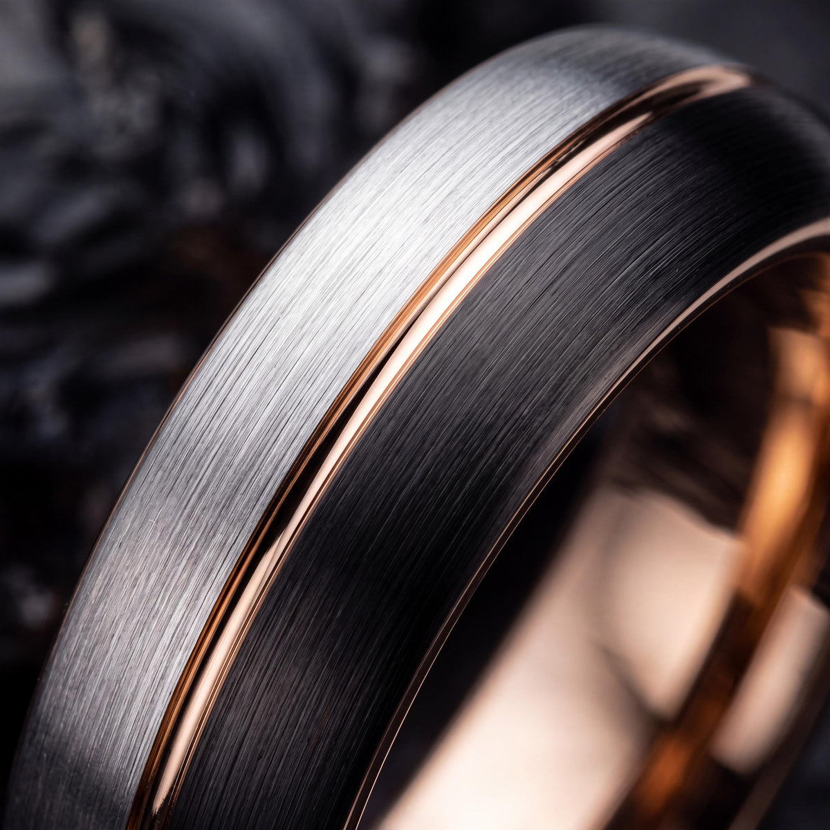 Tungsten Carbide Wedding Band Set, Black Silver Rose Gold, His and Hers