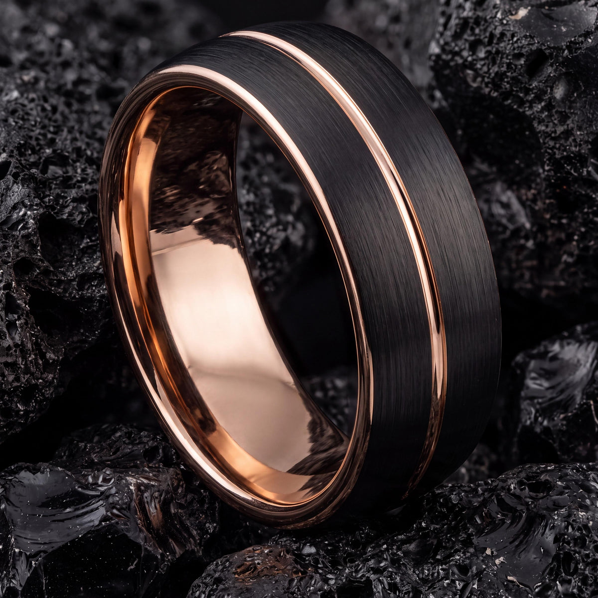 Tungsten Wedding Band,Womens Wedding Bands,Womens Comfort Fit Wedding Band,Rose Gold and Black Tungsten Wedding Band,Rose Gold,Black Rings,8