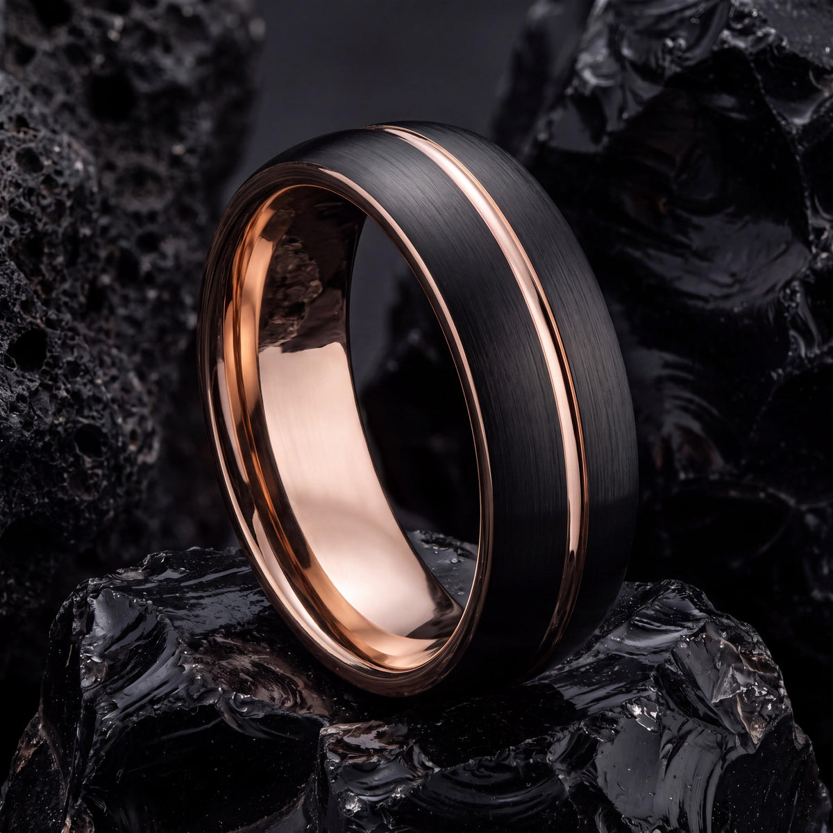 Tungsten Wedding Band,Womens Wedding Bands,Womens Comfort Fit Wedding Band,Rose Gold and Black Tungsten Wedding Band,Rose Gold,Black Rings,8