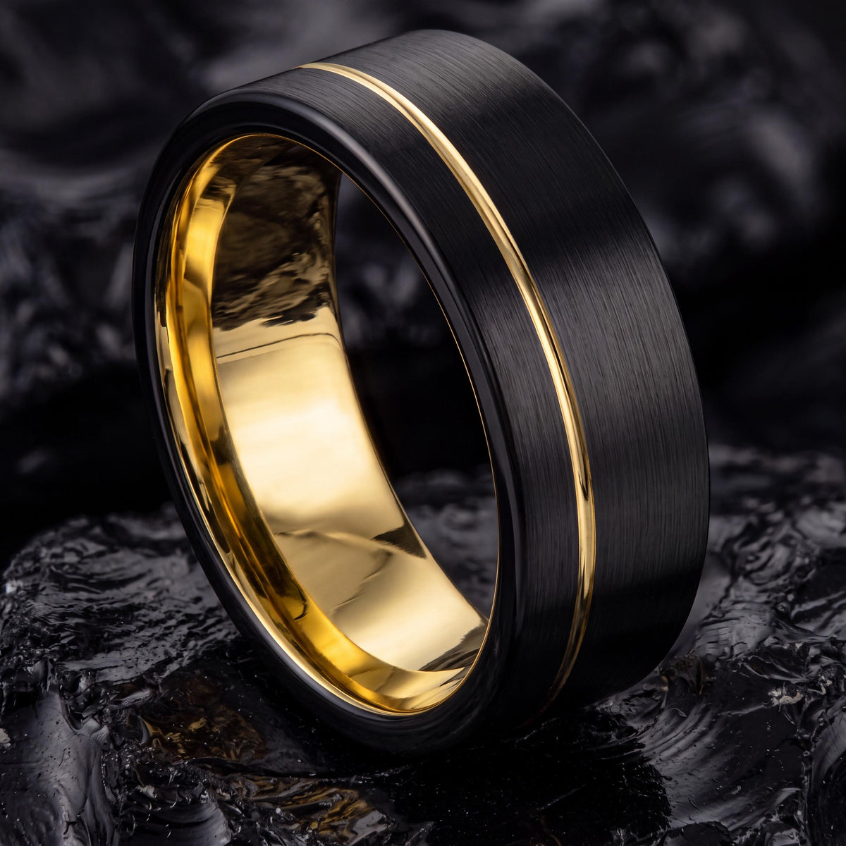 Wedding Bands,Mens Wedding Band Tungsten,Couples Wedding Bands,Wedding Band Tungsten Carbide,Chunky Abstract Gold Rings,Black Wedding Band,8