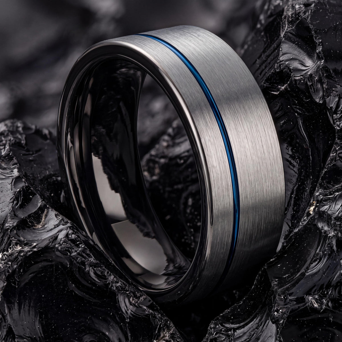 Wedding Band,Mens Wedding Band Tungsten,Mens Wedding Bands,Wedding Band Tungsten Carbide,Gunmetal Men Wedding Band,Silver Mens Rings,Blue,10