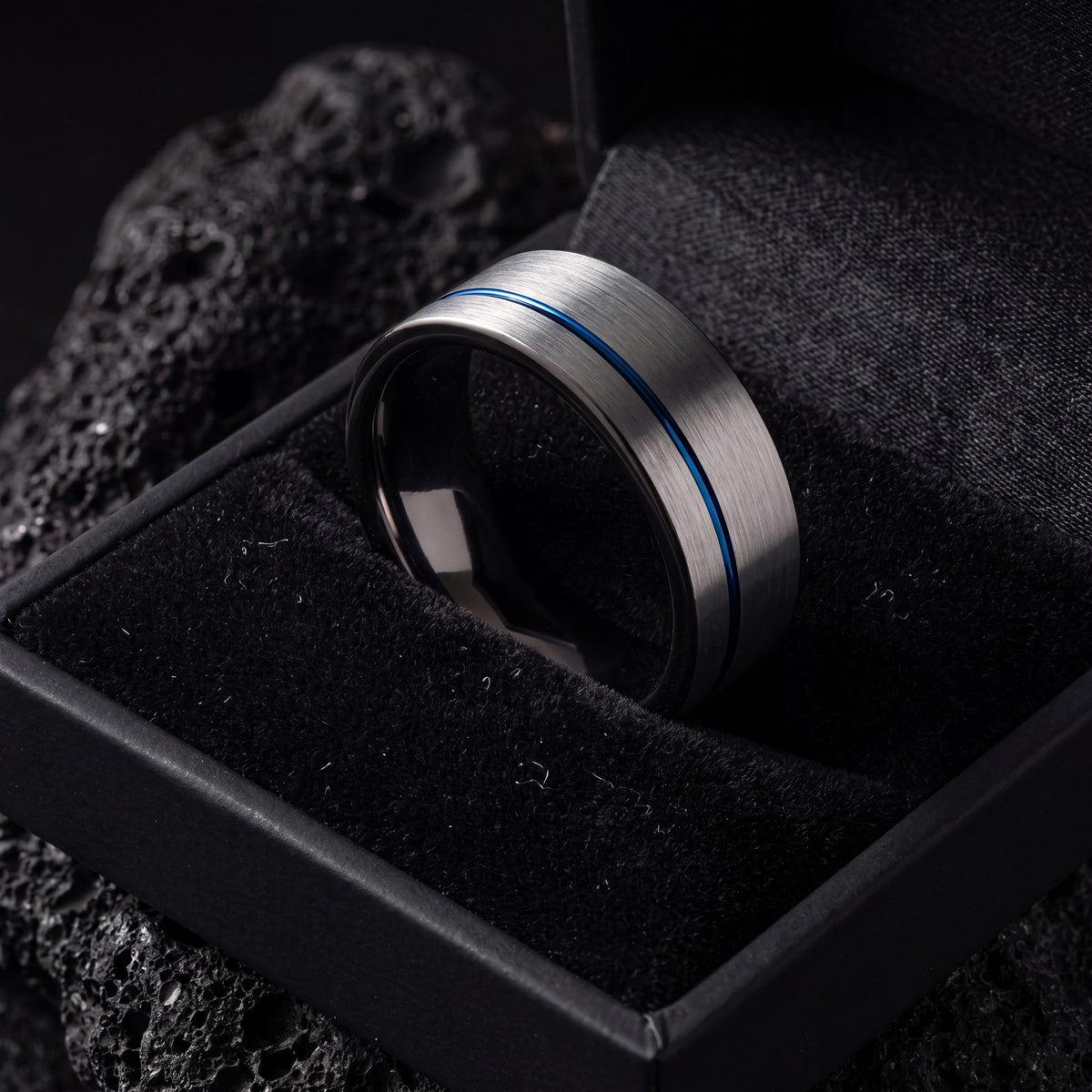 Wedding Band,Mens Wedding Band Tungsten,Mens Wedding Bands,Wedding Band Tungsten Carbide,Gunmetal Men Wedding Band,Silver Mens Rings,Blue,10