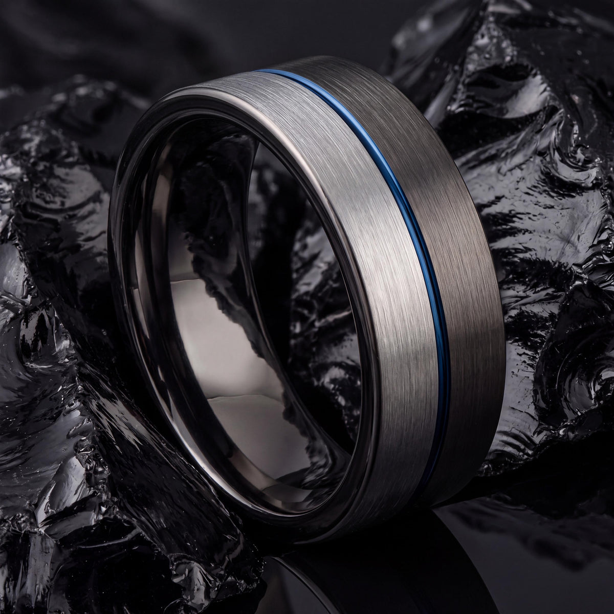 Wedding Ring,Mens Wedding Band Tungsten,Curved Wedding Band,Mens Thin Wedding Band,Male Wedding Band Gunmetal 6mm,Jewelry Silver,Blue Ring,8
