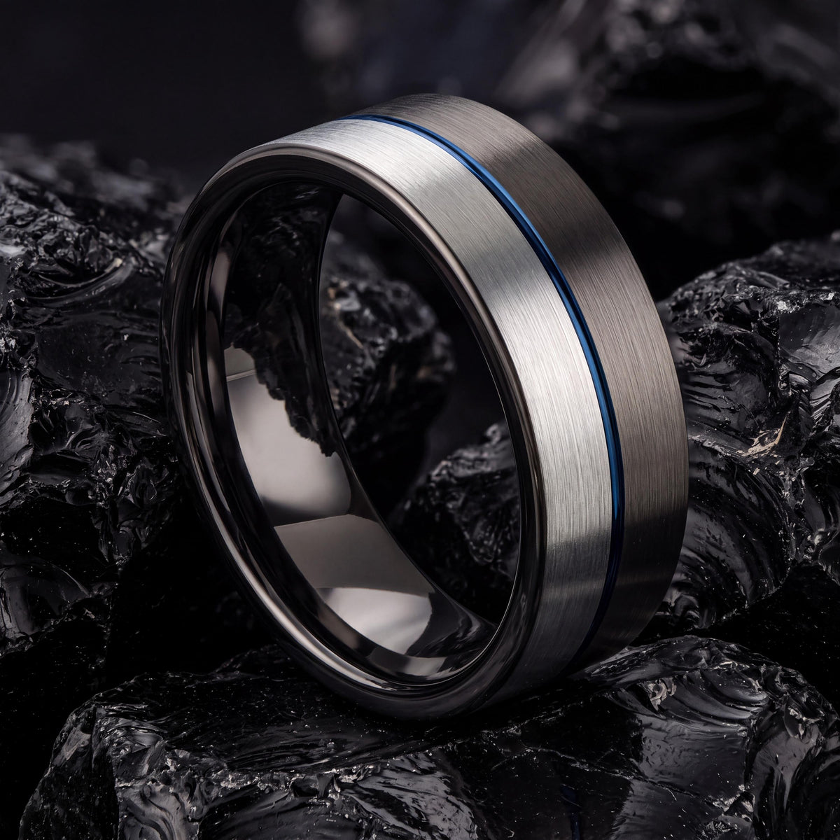 Wedding Ring,Mens Wedding Band Tungsten,Curved Wedding Band,Mens Thin Wedding Band,Male Wedding Band Gunmetal 6mm,Jewelry Silver,Blue Ring,8