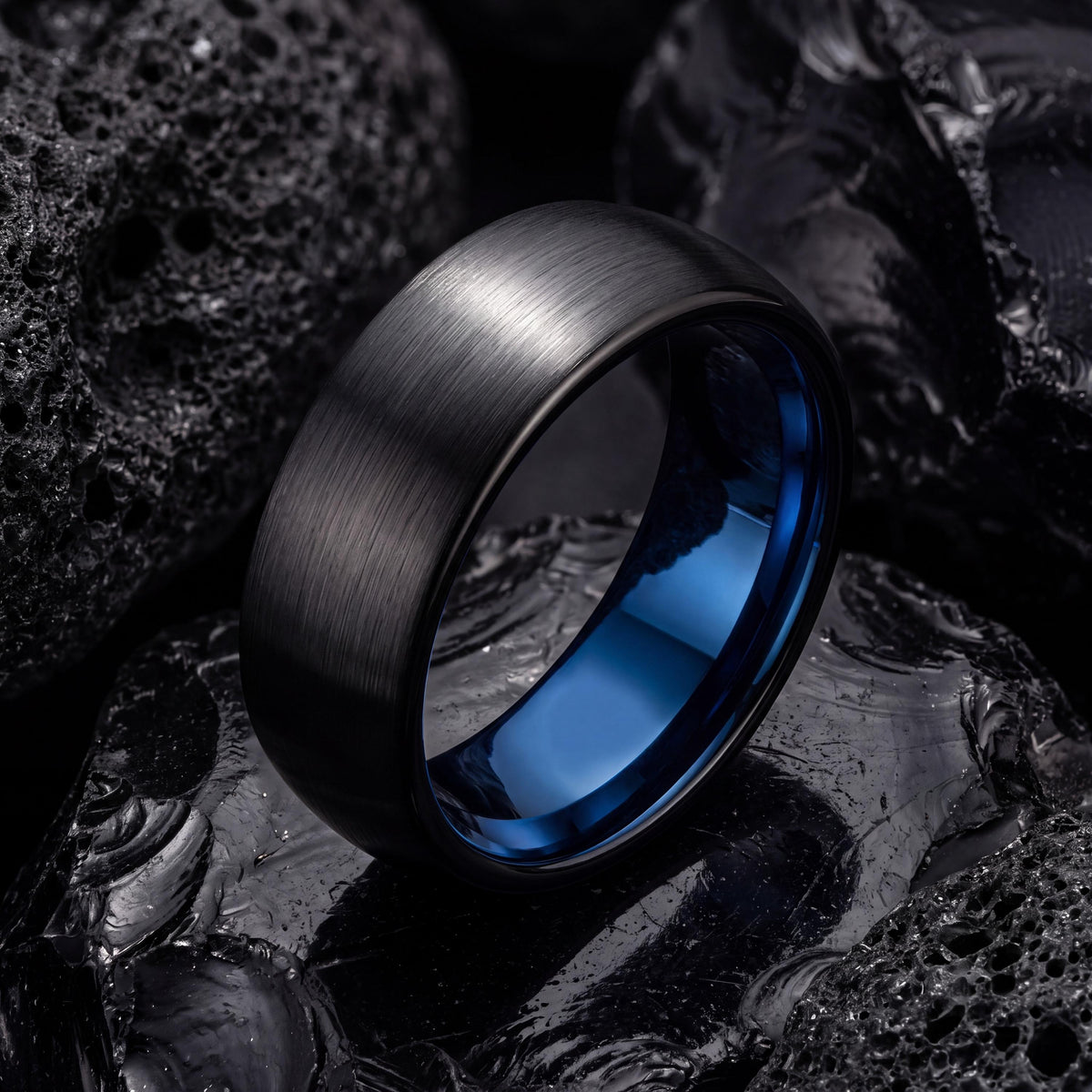 Wedding Ring,Mens Tungsten Wedding Band,Matching Wedding Bands His and Hers,Matching Wedding Rings,Mens Black Wedding Band,Blue Band Ring,10