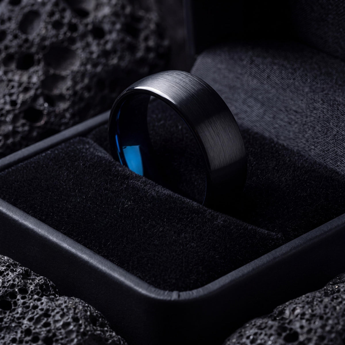 Wedding Ring,Mens Tungsten Wedding Band,Matching Wedding Bands His and Hers,Matching Wedding Rings,Mens Black Wedding Band,Blue Band Ring,10