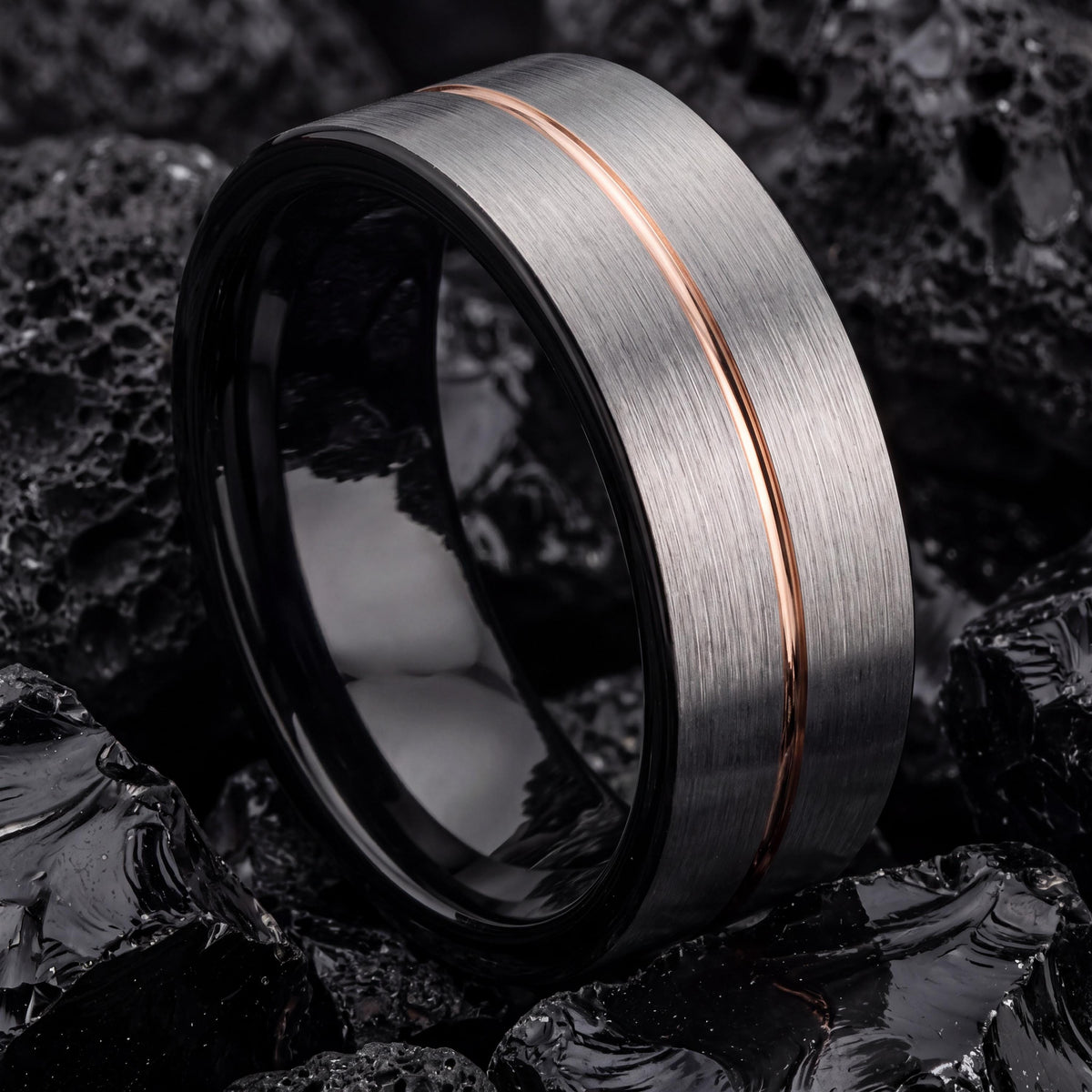 Mens Wedding Band Tungsten,Wedding Engagement Rings,Male Wedding Ring,Black Rose,Silver Promise Ring Men,Rose Wedding Band,Metallic Black,10