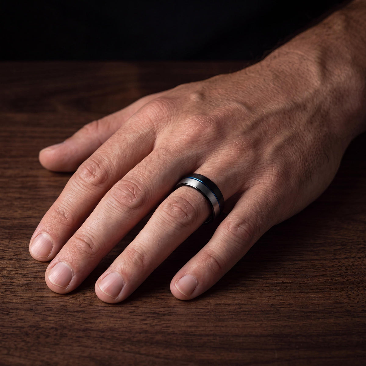 Mens Tungsten Wedding Band,Matching Wedding Bands His And Hers,Two Tone Wedding Band Set,Smooth Silver Ring,Black Rings,Dusty Blue Wedding,1