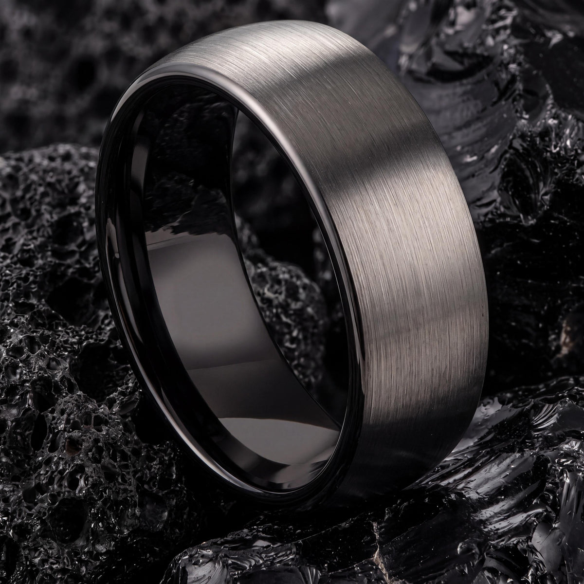 Wedding Band,Mens Tungsten Wedding Band,Matching Wedding Bands His and Hers,Female Wedding Ring,Male Wedding Band Gunmetal 6mm,Black Metal,8