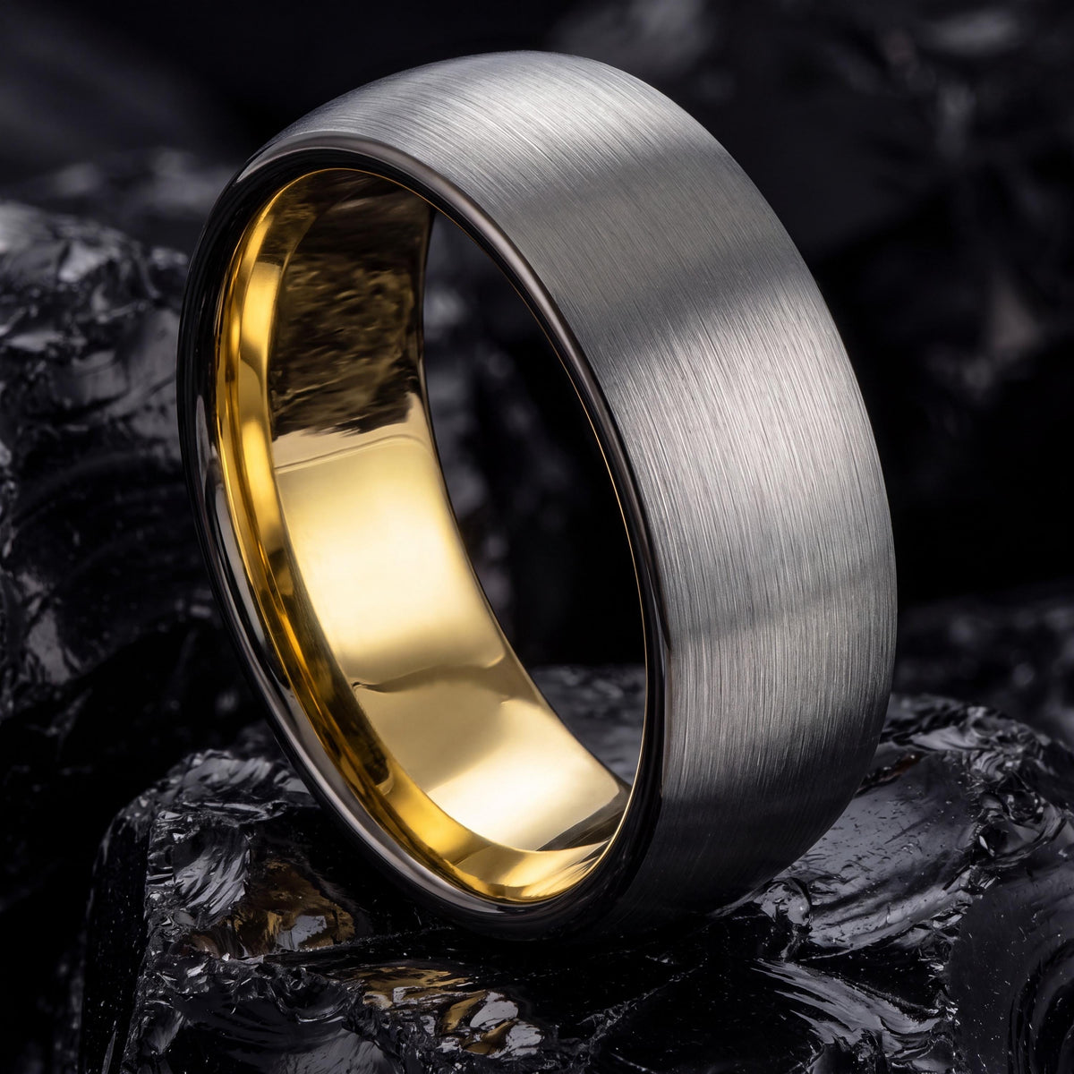 Mens Tungsten Wedding Band,Mens Wedding Ring,Matching Wedding Rings,Gunmetal Men Wedding Band,18K Gold Engagement Ring,Smooth Silver Ring,10