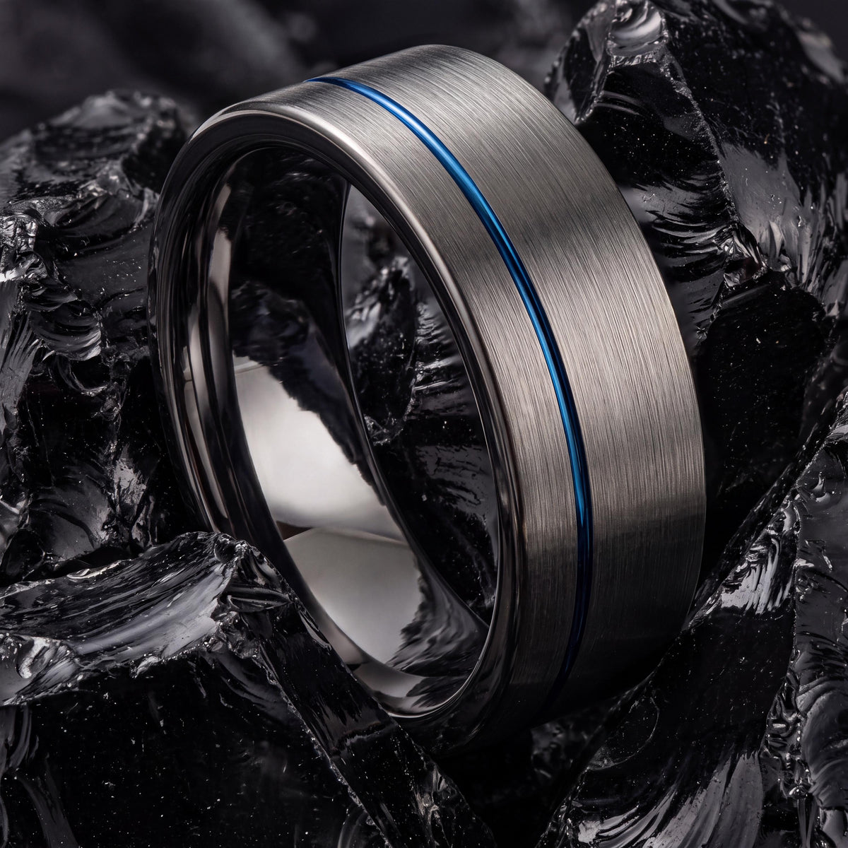 Mens Wedding Band,Mens Tungsten Wedding Band,Unique Wedding Bands,Womens Comfort Fit Wedding Band,Male Wedding Band Gunmetal 6mm,Blue Ring,8