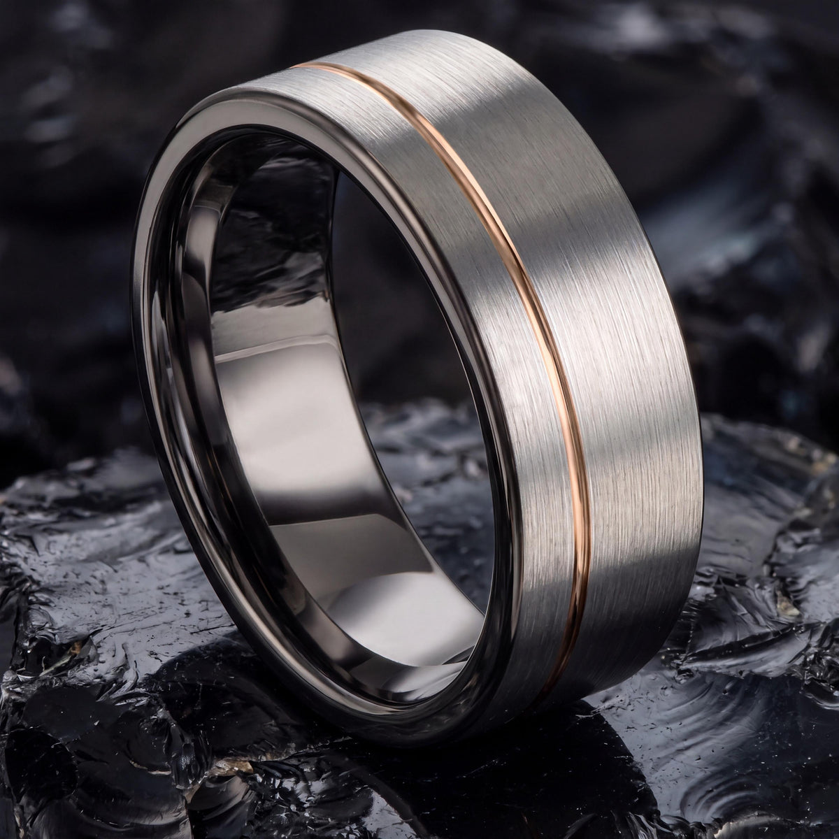 Mens Wedding Band,Tungsten Wedding Band,Couples Wedding Bands,Contour Wedding Band,Gunmetal,Womens Silver Rings,Rose Gold Cursive Letters,10