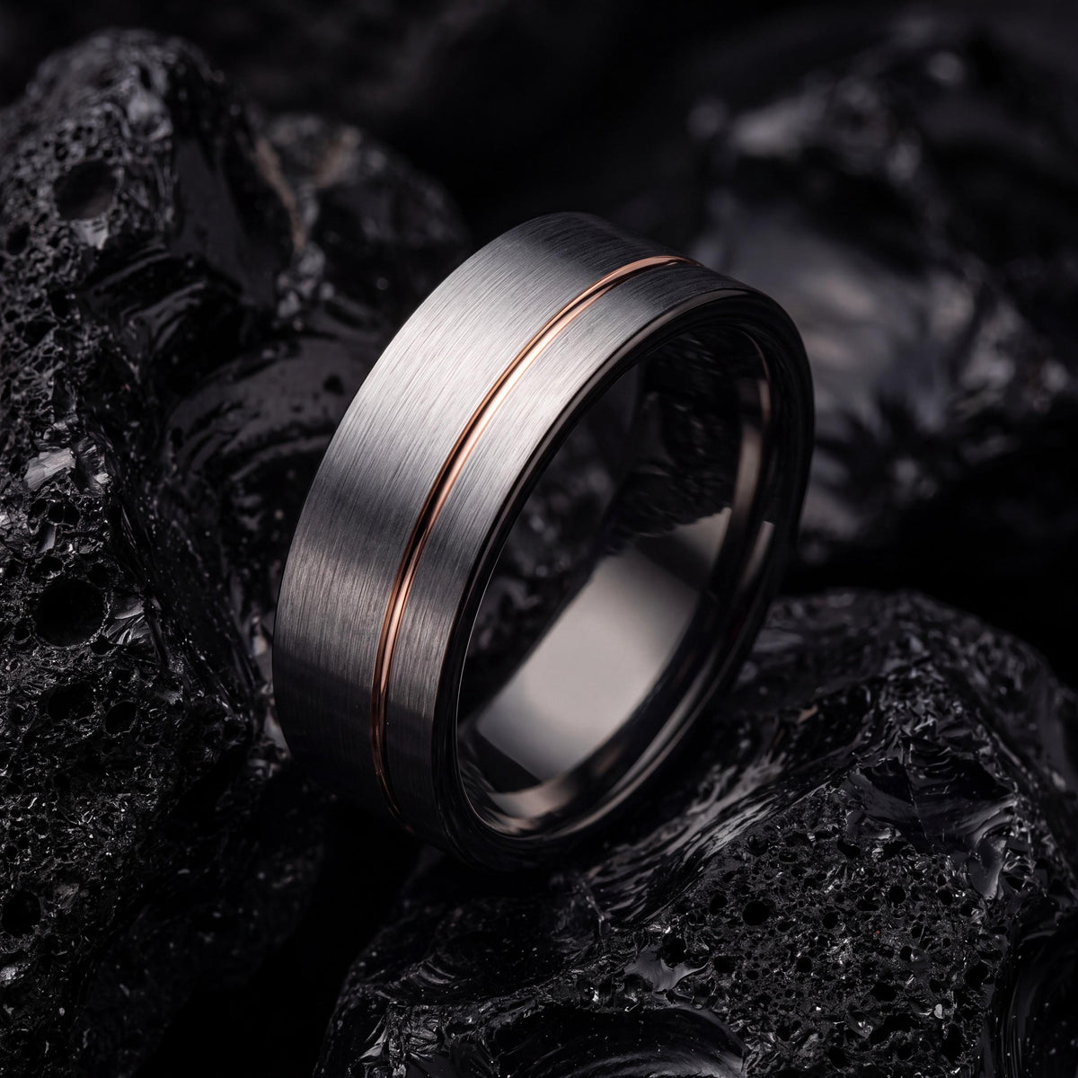 Mens Wedding Band,Tungsten Wedding Band,Couples Wedding Bands,Contour Wedding Band,Gunmetal,Womens Silver Rings,Rose Gold Cursive Letters,10