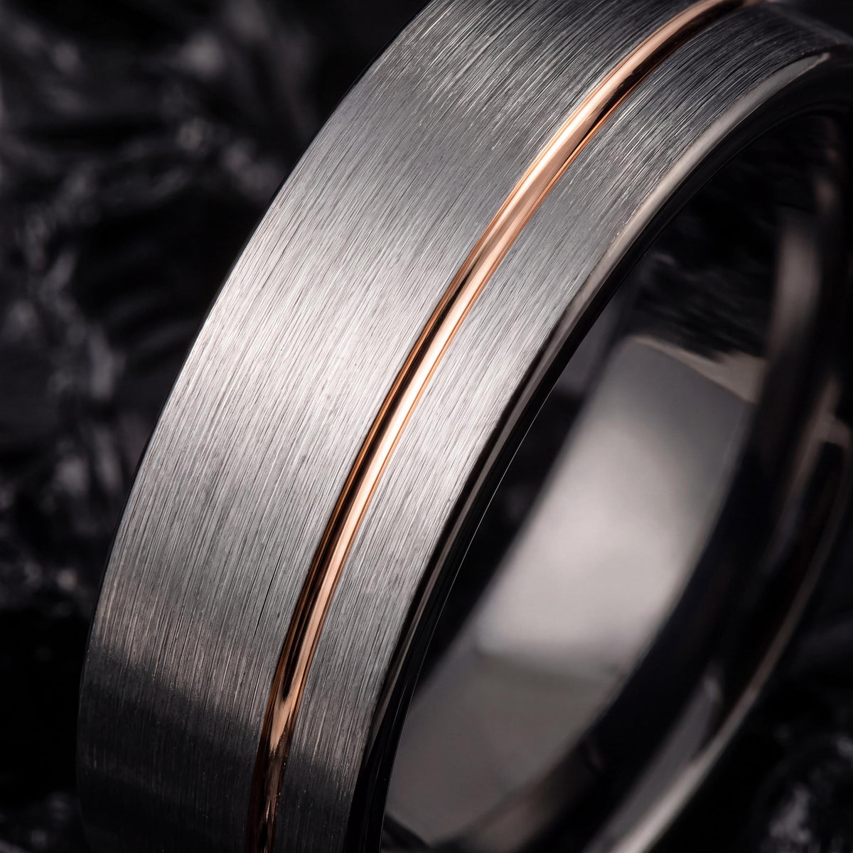 Mens Wedding Band,Tungsten Wedding Band,Couples Wedding Bands,Contour Wedding Band,Gunmetal,Womens Silver Rings,Rose Gold Cursive Letters,10