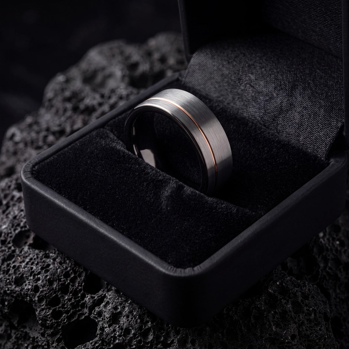 Mens Wedding Band,Tungsten Wedding Band,Couples Wedding Bands,Contour Wedding Band,Gunmetal,Womens Silver Rings,Rose Gold Cursive Letters,10
