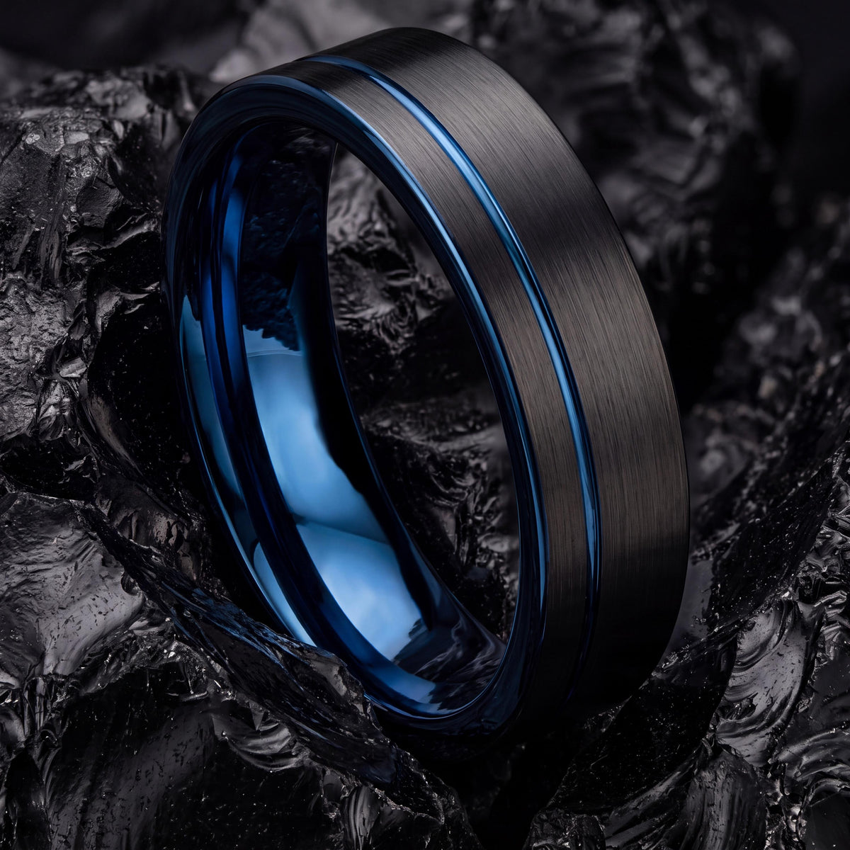 Wedding Band,Mens Tungsten Wedding Band,Wedding Rings,Two Tone Wedding Band Set,Black Embellished,Thin Blue Line,For,Gifts,Anniversary,First