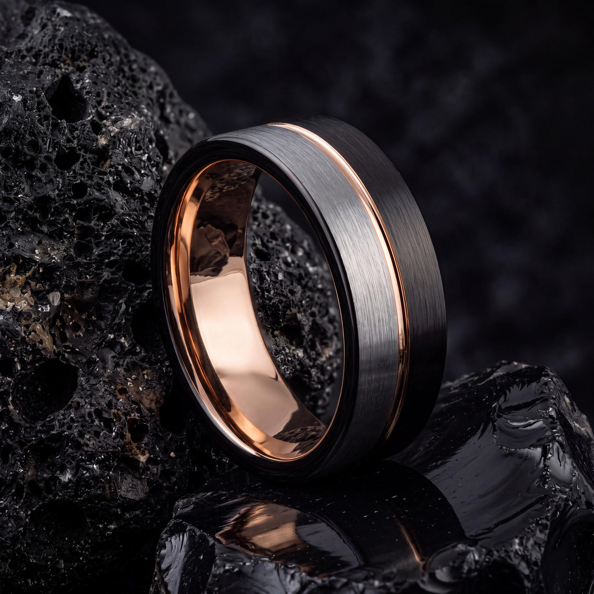 Womens Wedding Bands,Wedding Bands Set His And Hers Unique,Black Line Rose,Statement Rings Silver,Rose Wedding Band,Wedding Jewelry Black,10