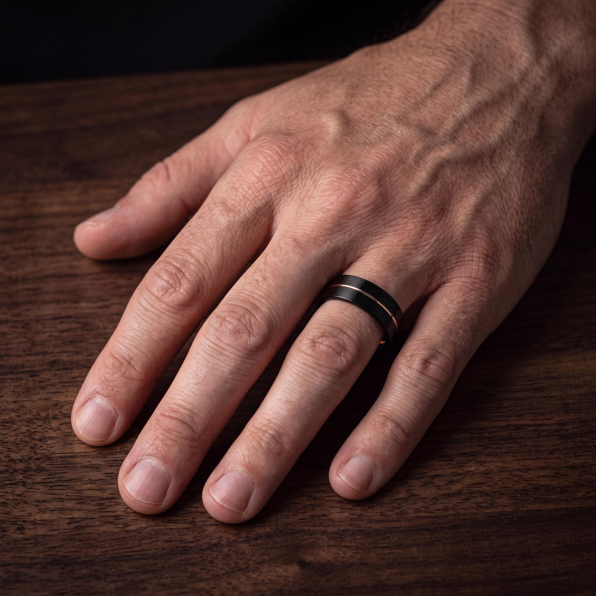 Promise Ring, Black Rose Gold Tungsten Band, 9mm Flat Edge, Custom, Personalized, Minimalist, Handmade, Engraved, Gift for Boyfriend