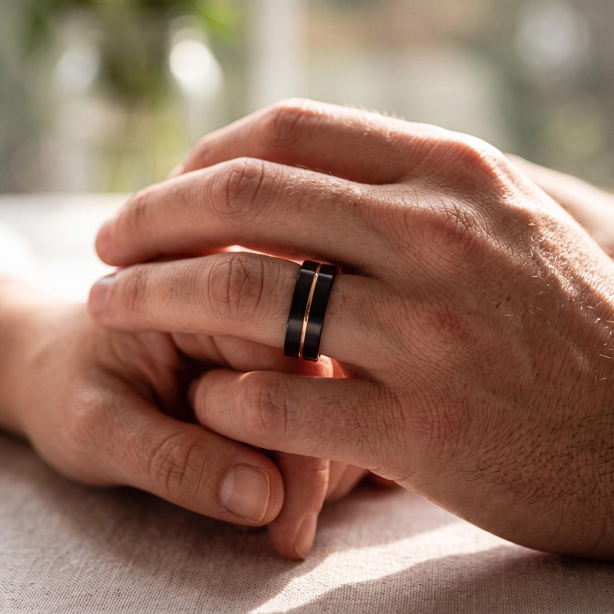 Promise Ring, Black Rose Gold Tungsten Band, 9mm Flat Edge, Custom, Personalized, Minimalist, Handmade, Engraved, Gift for Boyfriend