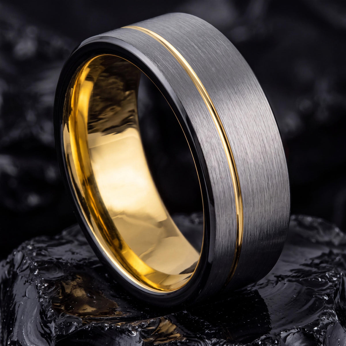 Tungsten Wedding Band,Mens Wedding Band Tungsten,Men Wedding Ring,Man Wedding Bands,Gold Stackable Rings,Wide Silver Ring,Mens Rings Black,8