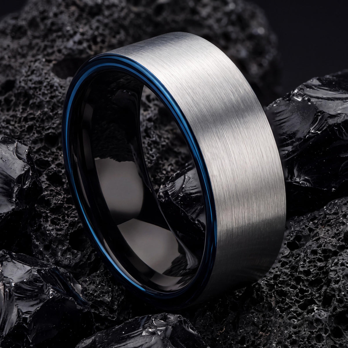 Wedding Band,Tungsten Wedding Band,Unique Mens Wedding Band,Wedding Ring Set Women,Silver Stacking Rings,Men Wedding Ring Black,Blue Ring,10