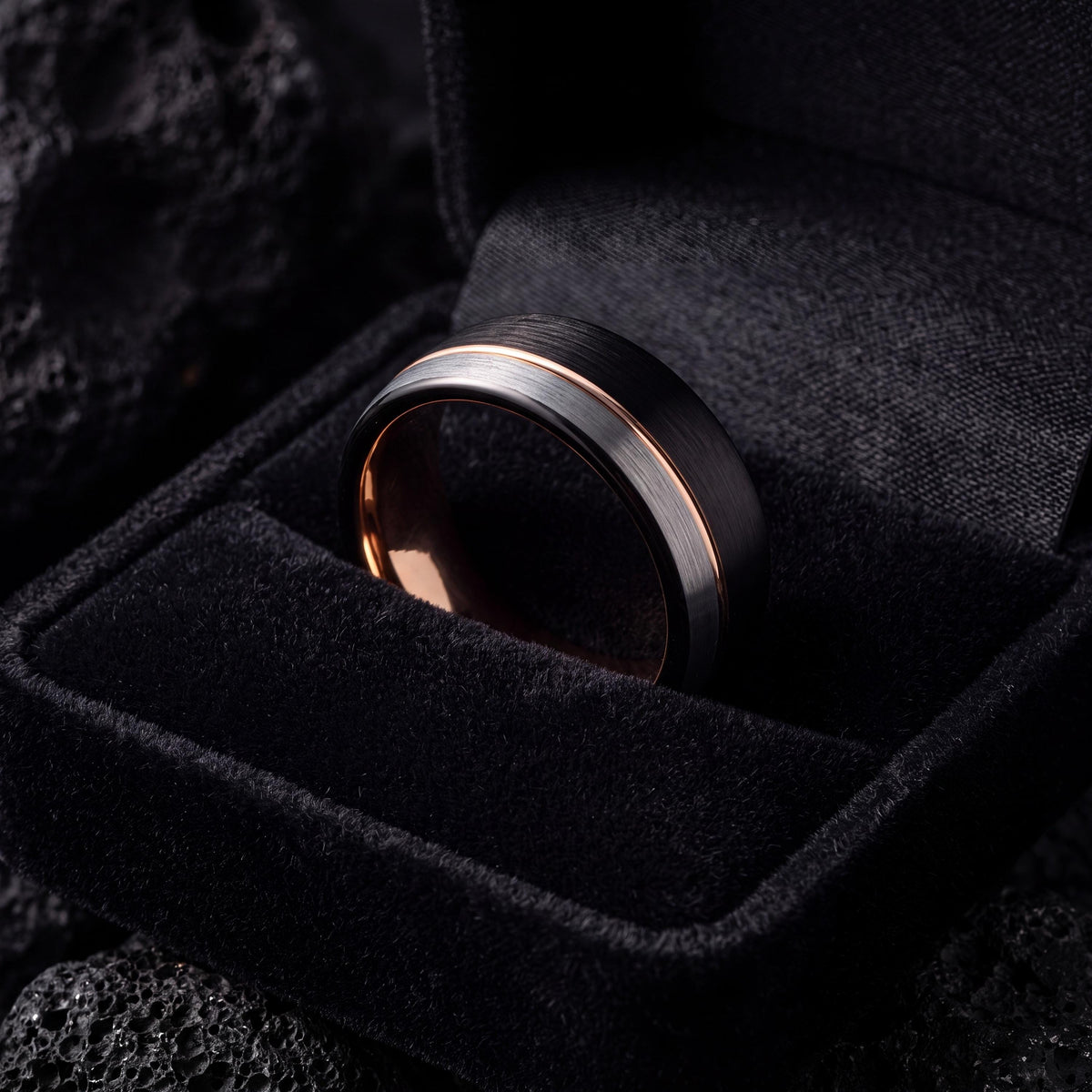 Wedding Bands Set,4Mm Wedding Band,Black Rose Gold Wedding Band Tungsten,Silver Chunky Rings,Rose Gold Engagement Ring,Newly Wed Gifts Black