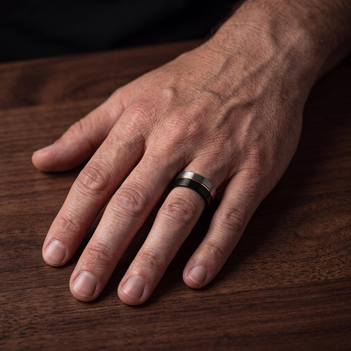 Wedding Band Men,Womens Wedding Ring,Rose Gold and Black Tungsten Wedding Band,Silver Couples Rings,Rose Gold Ring,Mens Wedding Band Black,8