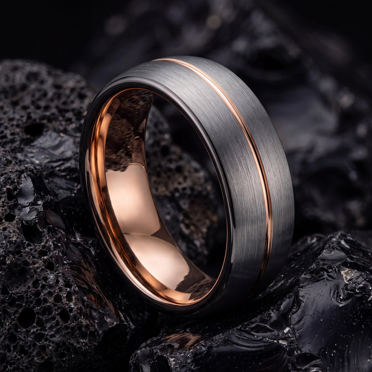 Wedding Band,Mens Tungsten Wedding Band,Unique Wedding Bands,Mens Wedding Band Etched,Gunmetal,Dainty Silver Rings,Rose Gold Cursive Letters