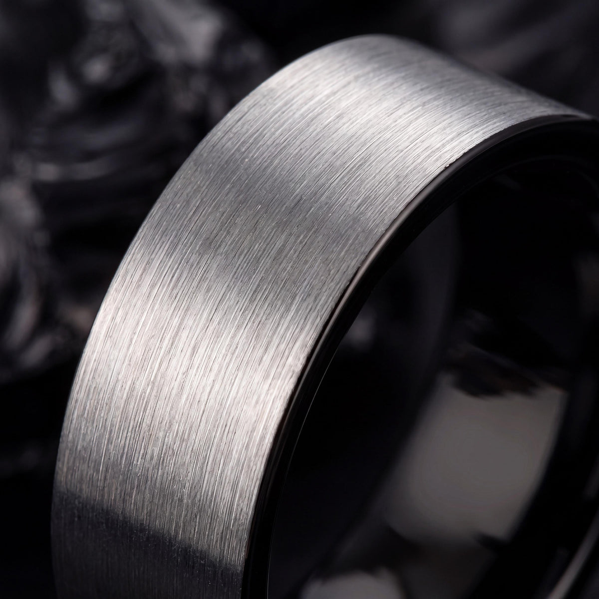 Tungsten Carbide Wedding Band, Black & Silver Bevel Ring, 6mm