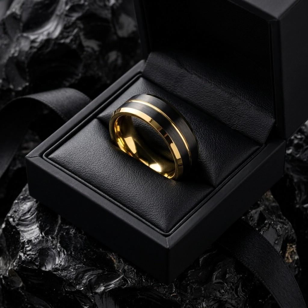 Tungsten Wedding Band,Mens Wedding Band Tungsten,Matching Wedding Bands,70Th Wedding Anniversary,Unique Gold Rings,Black Mens Wedding Band,8