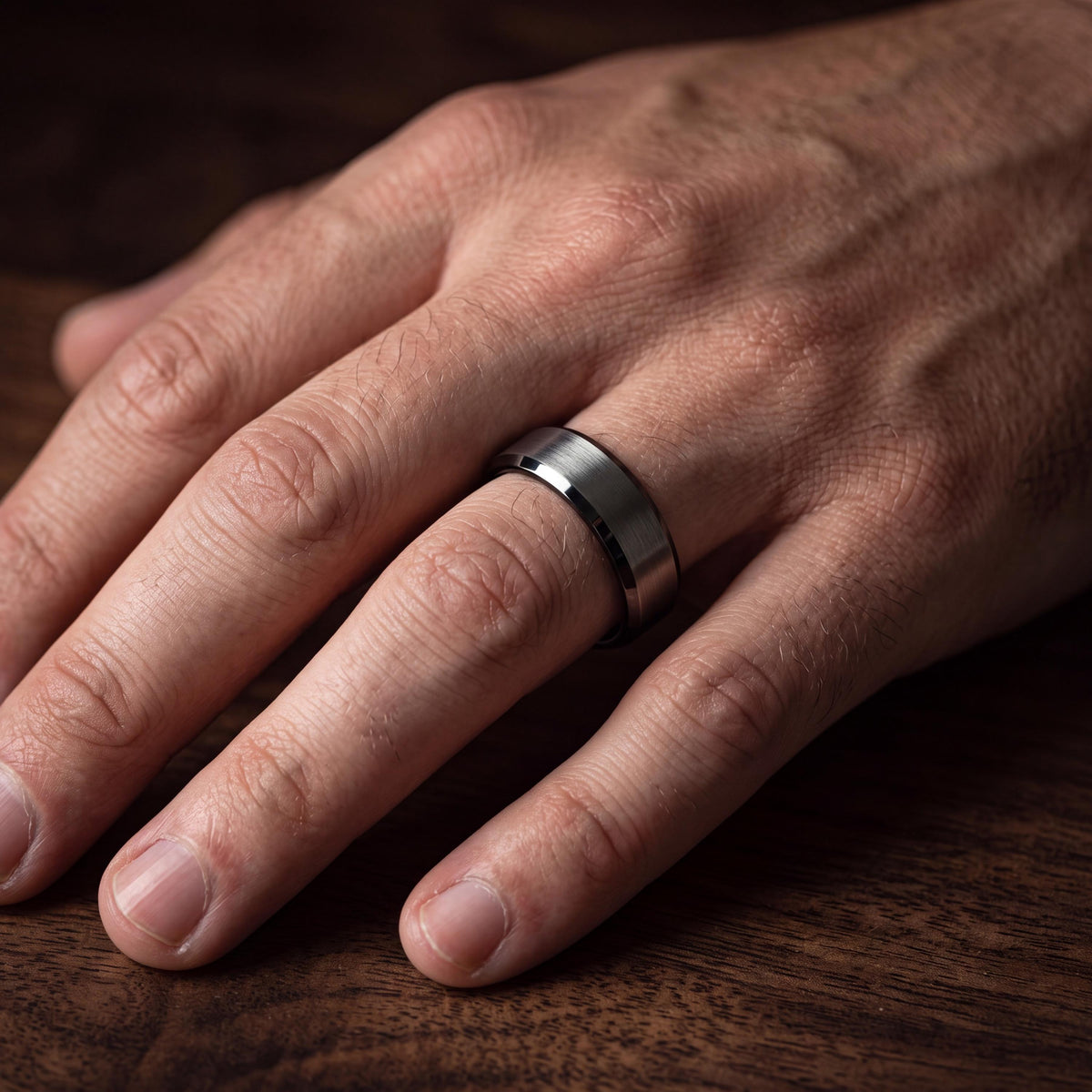 Custom Engraved Ring, Black Silver Tungsten Wedding Band, 8mm Beveled Edge, Jewelry, Personalized, Minimalist, Handmade, Gift for Husband
