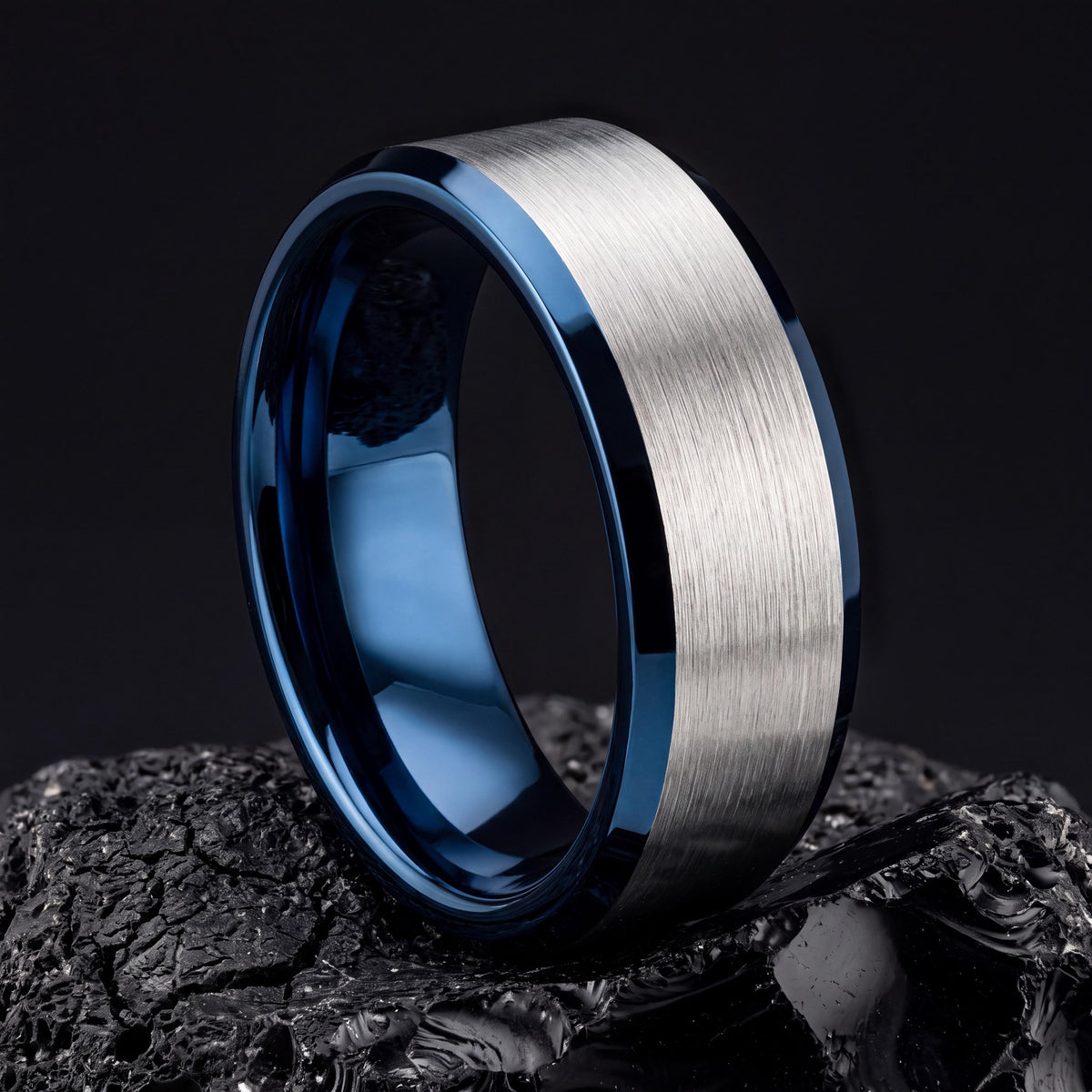 Mens Tungsten Wedding Band,Wedding Wedding Bands,Personalised Wedding,Mens Wedding Ring Silver And Blue,Silver Modern Ring,Blue Wedding Ring