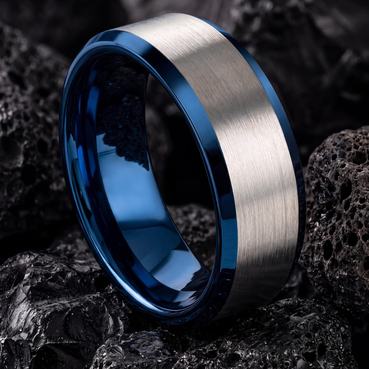 Mens Tungsten Wedding Band,Wedding Wedding Bands,Personalised Wedding,Mens Wedding Ring Silver And Blue,Silver Modern Ring,Blue Wedding Ring