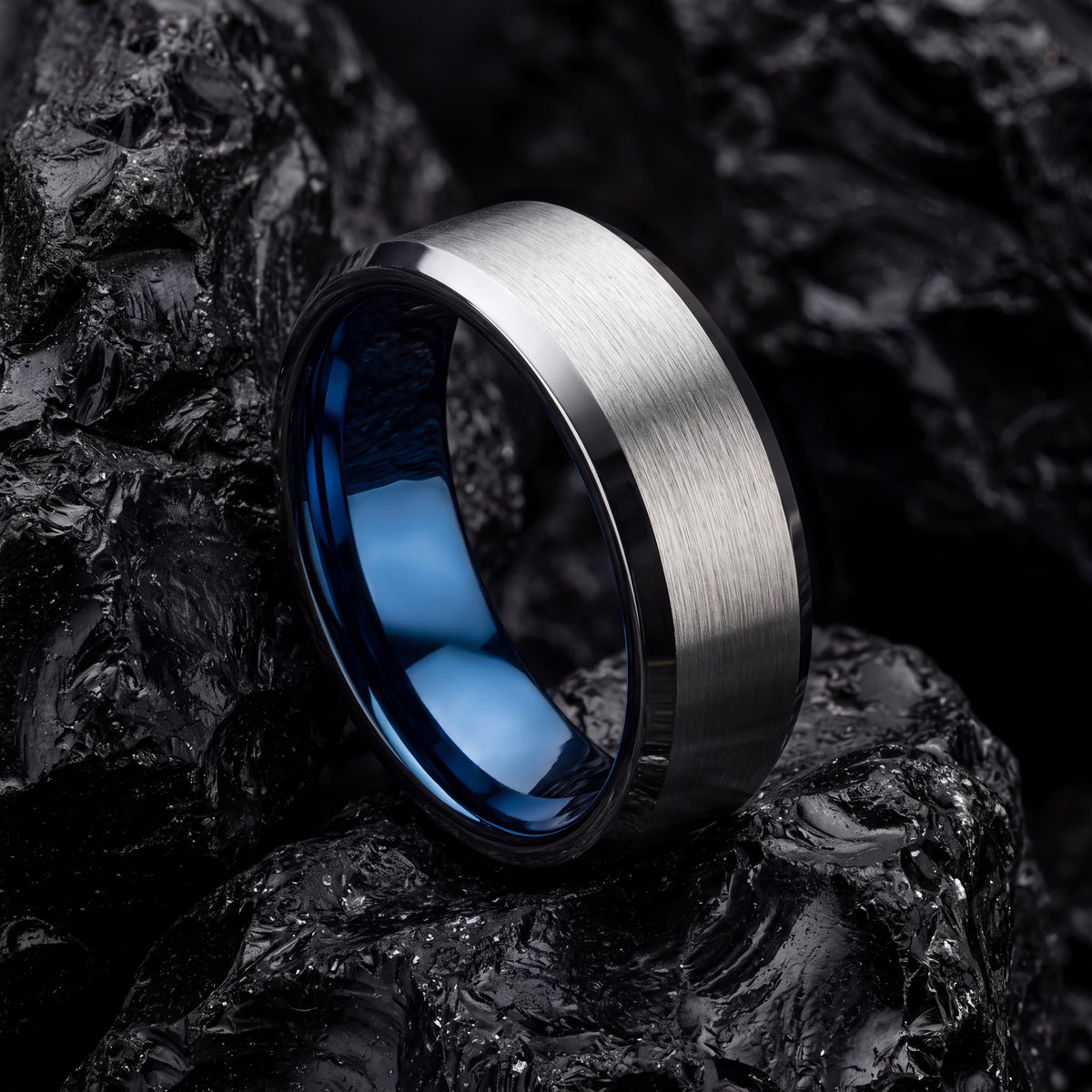 Wedding Bands,Mens Tungsten Wedding Band,Mens Wedding Bands,Alternative Wedding,Silver and Blue Band Ring,Silver Ring Band Size 12,Blue Ring