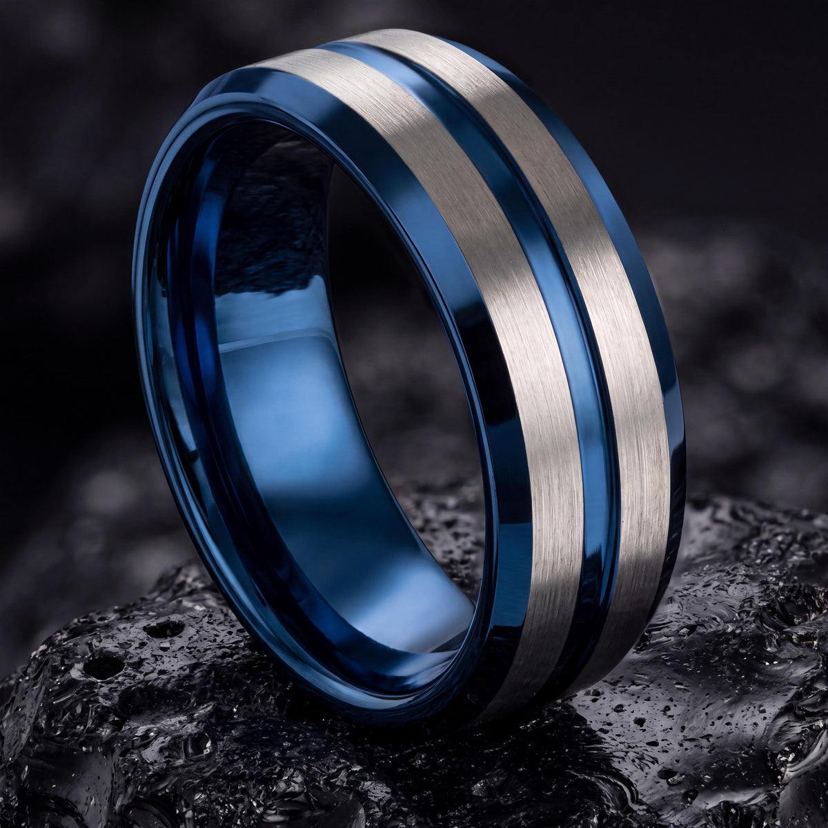 Tungsten Wedding Band,Mens Tungsten Wedding Band,Womens Wedding Band,Thin Wedding Band,Blue and Silver Ring,Womens Silver Rings,Blue Ring,10