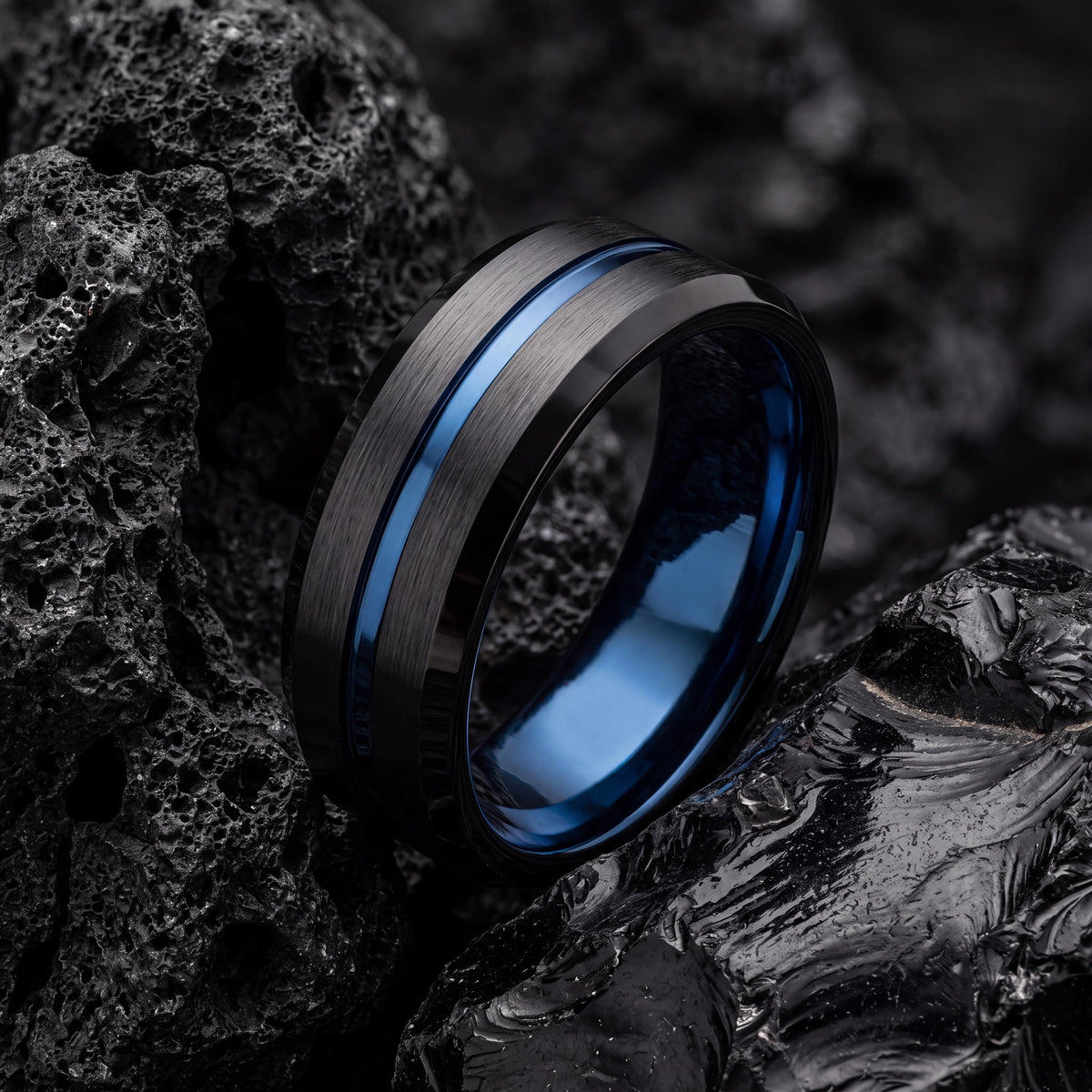 Mens Wedding Band,Mens Tungsten Wedding Band,Wedding Ring Set His And Hers,Wedding Ring Set His And Hers Unique,Set Of 2 Black,Blue Rings,10