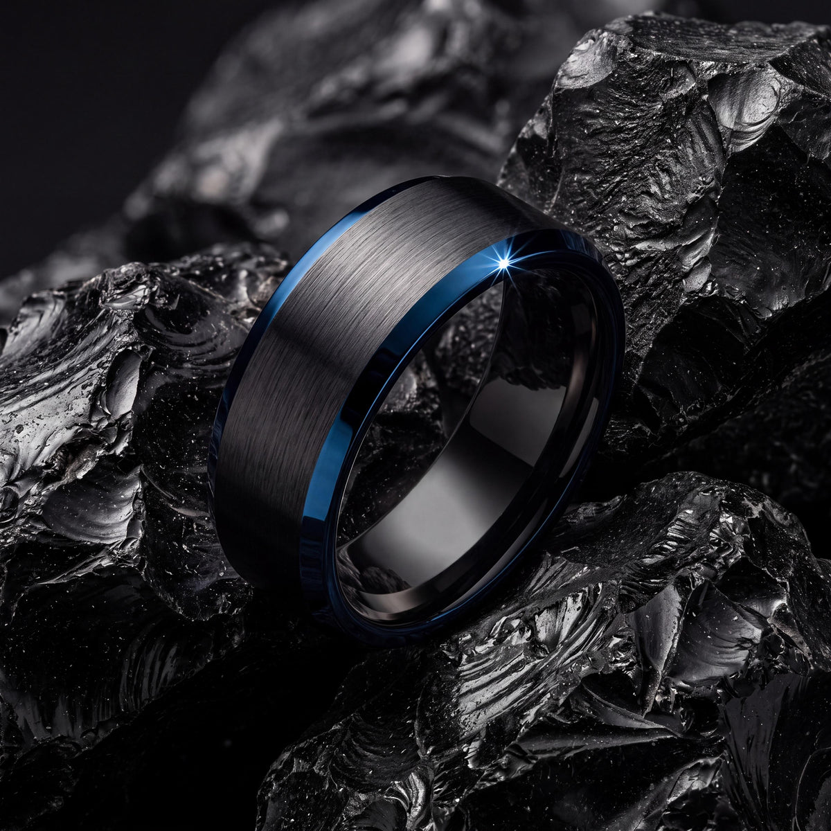 Mens Wedding Band,Mens Wedding Band Tungsten,Wedding Engagement Rings,Minimalist Wedding,Black Promise Ring Set,Dainty Blue Ring Stackable,8
