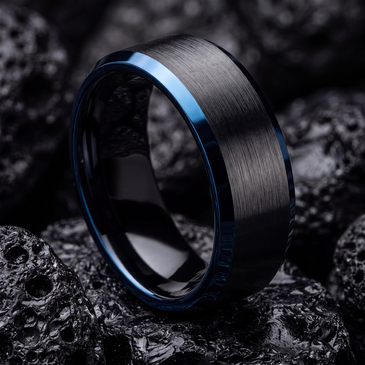 Mens Wedding Band,Mens Wedding Band Tungsten,Wedding Engagement Rings,Minimalist Wedding,Black Promise Ring Set,Dainty Blue Ring Stackable,8