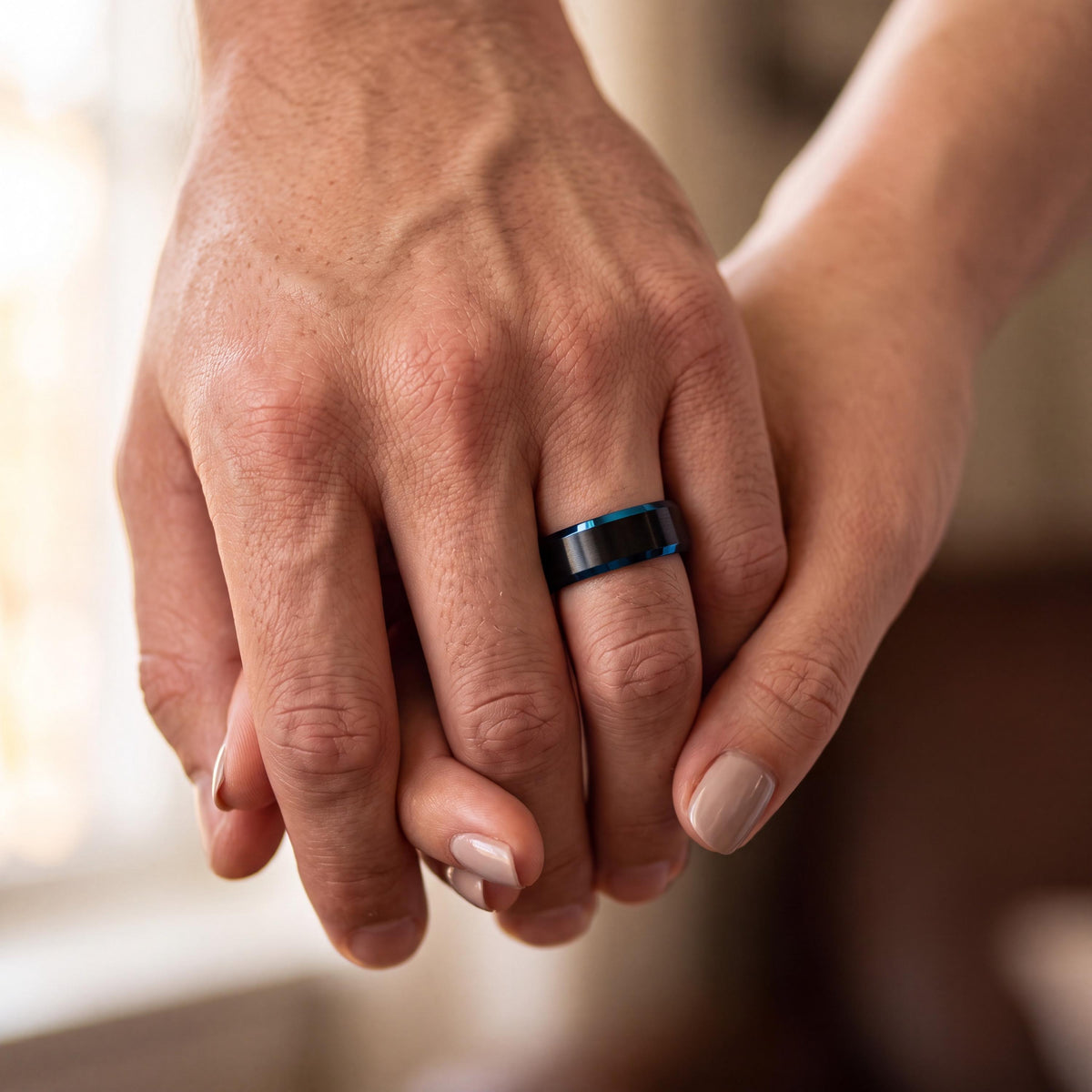 Mens Wedding Band,Mens Wedding Band Tungsten,Wedding Engagement Rings,Minimalist Wedding,Black Promise Ring Set,Dainty Blue Ring Stackable,8