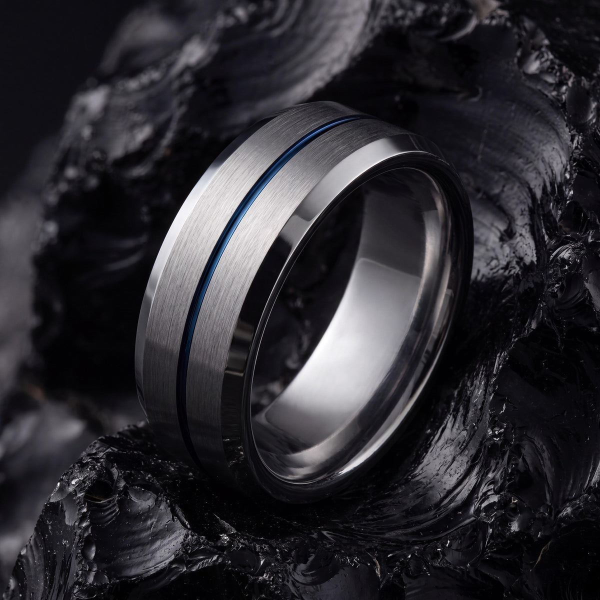 Wedding Ring,Mens Tungsten Wedding Band,Curved Wedding Band,Wedding Band Ring,Silver And Blue Band Ring,Silver Statement Ring,Blue Band Ring