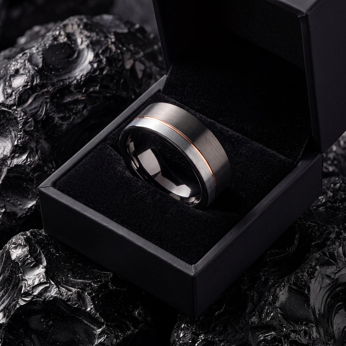 Mens Wedding Band,Tungsten Wedding Band,Womens Wedding Band,Curved Wedding Bands Women,Gunmetal,Silver Band Lettering,Rose Gold Wedding Band