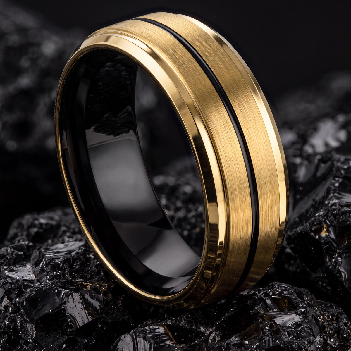 Wedding Band,Mens Tungsten Wedding Band,Wedding Band Men,Unique Matching Wedding Bands,Mens Wedding Flat Band 18K Yellow Gold,Black Friday,8