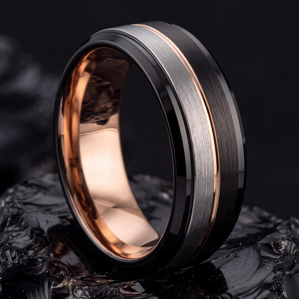 Wedding Band Women,Mens Wedding Band Etched,Black Rose Gold Wedding Band Tungsten,Silver Natural Ring,Rose Gold Blue Ring,Mens Rings Black,8